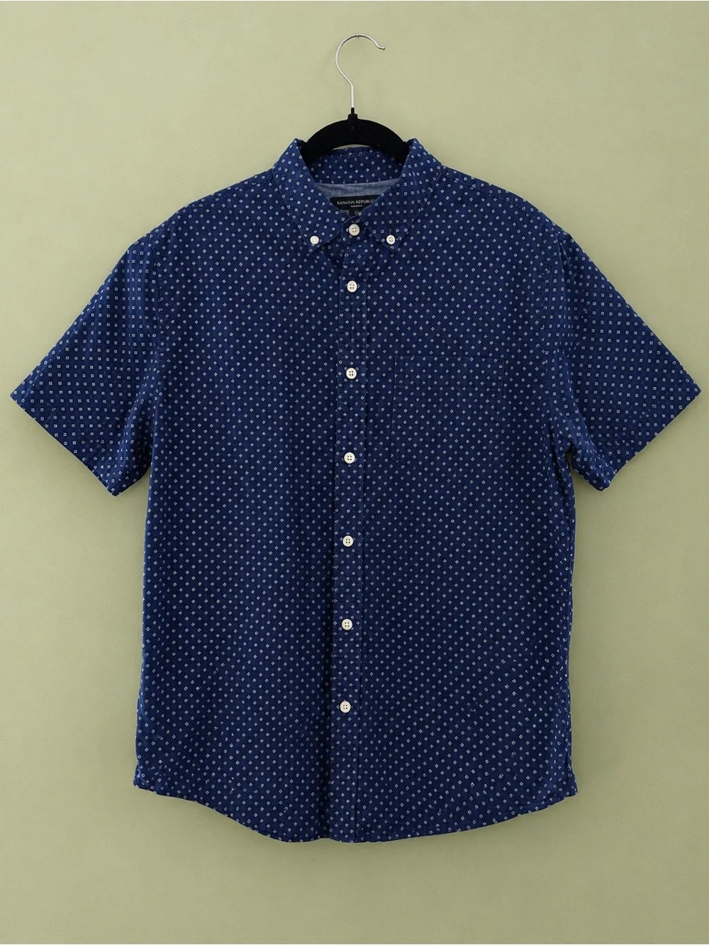 Banana Republic Navy Short-Sleeve Button-Down with Microdot Pattern